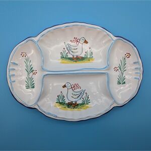 Vintage Deruta Italy Hand Painted Goose Sectional Relish Dish